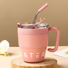 stainless steel coffee mug-portable camping coffee mug with handle and straw - pink