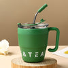 stainless steel coffee mug-portable camping coffee mug with handle and straw - Green