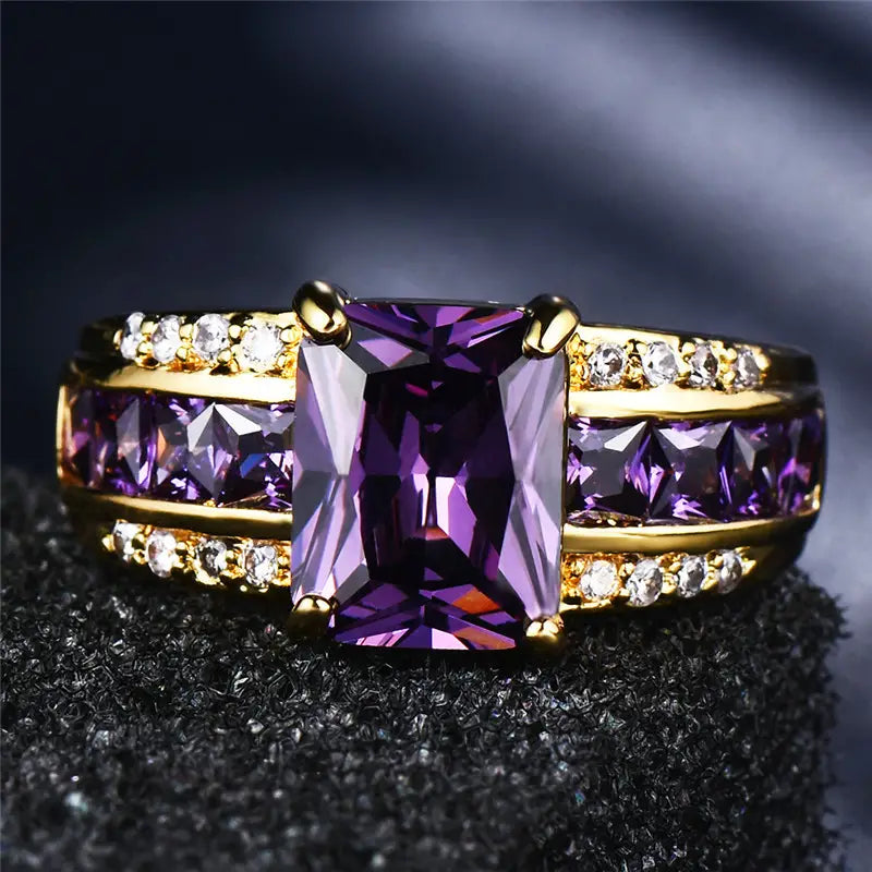 Elegant 18k Gold Plated Large Rectangle Cut Zircon Engagement Wedding Ring for WomenProduct Detail temu