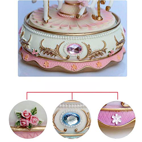 MOVKZACV Music Box Carousel for Girls 3-Horse Windup Rotating Musical Gift Baby Kids Daughter Birthday Christmas Festival Music Box Artware (Pink) MOVKZACV