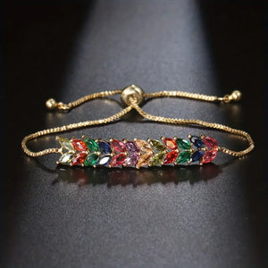 Elegant Vintage Colorful Zircon Leaf Shape Adjustable Bracelet for Women - Hand Jewelry OrnamentProduct Detail temu