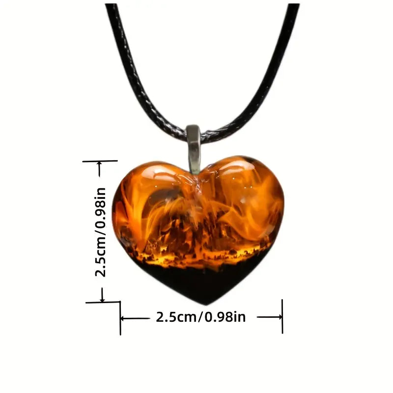 Nature Scenery Mountain River And River Yellow Flame Starry Love Heart Shape Pendant NecklaceProduct Detail temu