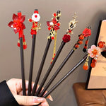 2pcs Vintage Wooden Hair Sticks Chinese Romantic Red Flower Hairpins Chinese Red Festival Hair Forks Nice Chic Christmas Holiday GiftsProduct Detail temu