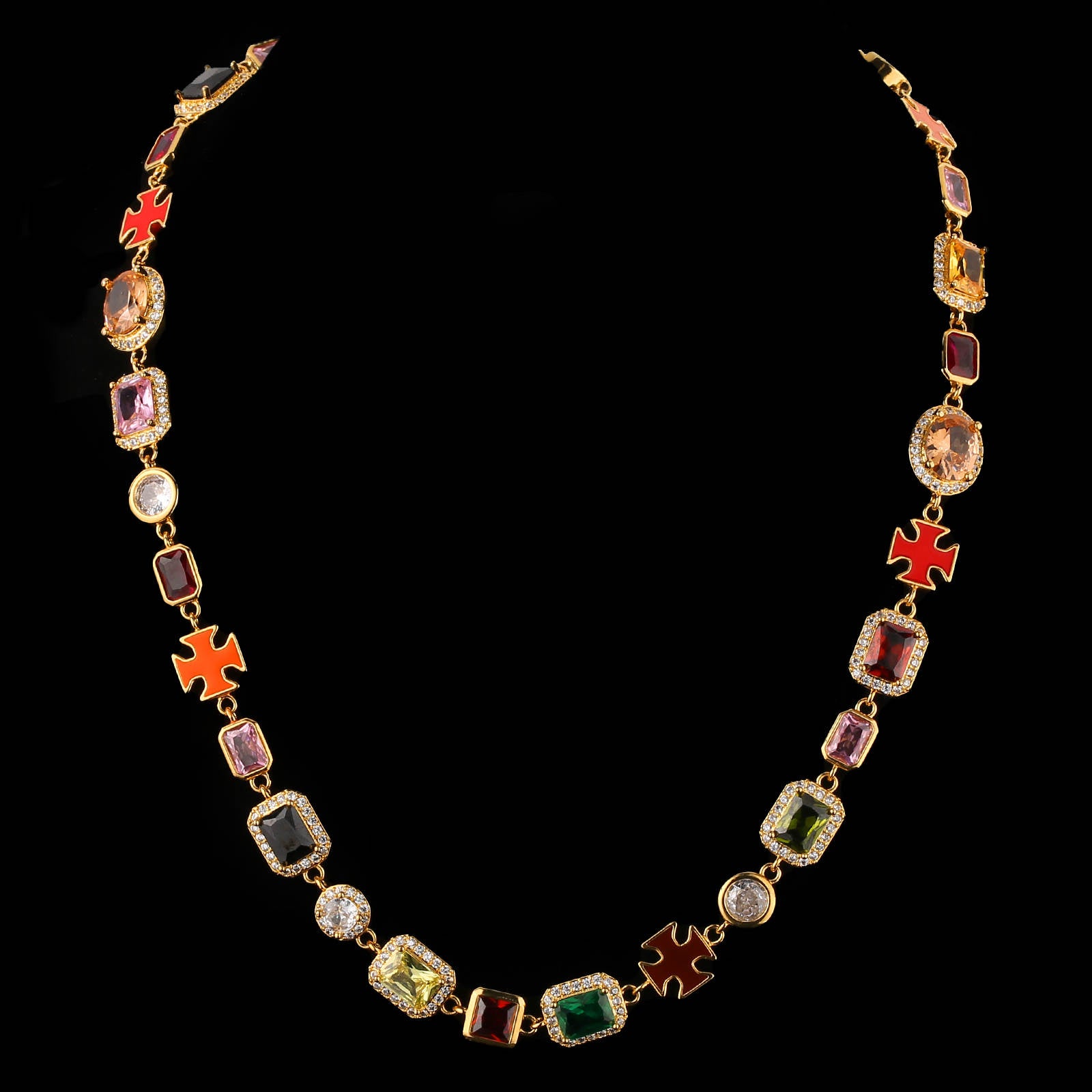 Colorful Zirconia Necklace, Colorful Gemstone Men & Women Chain Necklace  