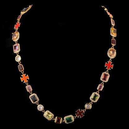 Colorful Zirconia Necklace, Colorful Gemstone Men & Women Chain Necklace  