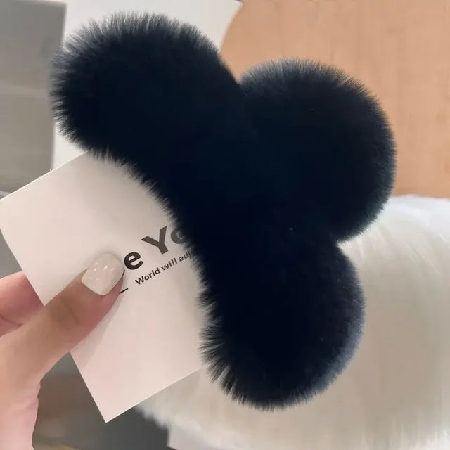 Winter Faux Fur Hair Claw Grab Clip Cute Plush Elegant Acrylic Large Hairpins Headwear for Women Girls Accessories 인기머리핀 Rudysgalaxy