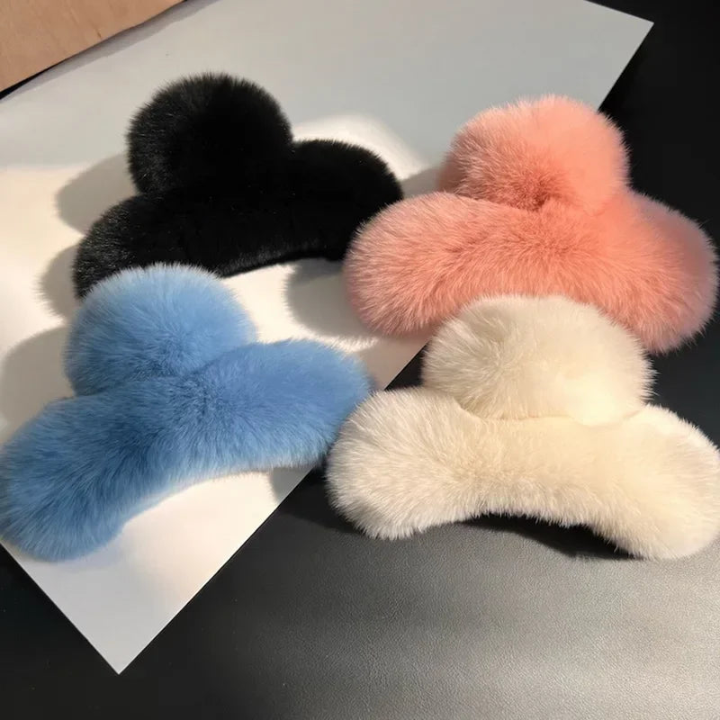 Winter Faux Fur Hair Claw Grab Clip Cute Plush Elegant Acrylic Large Hairpins Headwear for Women Girls Accessories 인기머리핀 Rudysgalaxy