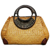 Women Straw Bags Female Bamboo Summer Beach Weave Handbag Lady Handmade Vintage Wood Handle Bag Travel Knitted Totes Bags - Grass yellow