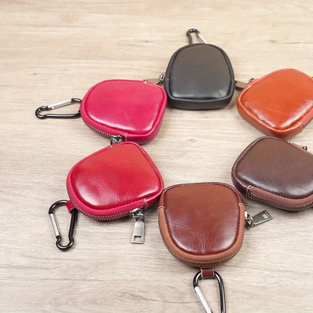 1pc Genuine Leather Coin Purse - Vintage Cowhide Zipper Key & Coin Storage Bag for Men - Perfect Gift Idea RudysGalaxy