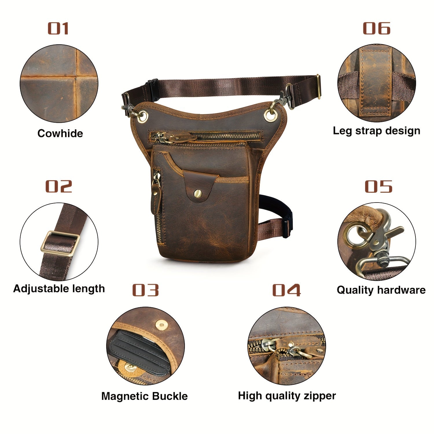 Thigh Bag-Motorcycle and Biker Leather Thigh Bag for Men and 
Women