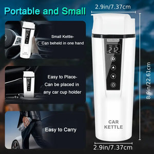 Portable Electric Kettle for Car - 12V/24V, Fast Boiling & Heating Travel Mug with Adjustable Temperatures, Stainless Steel, Dry Burn Protection, Includes Handy Cup Bag, 13.53oz RudysGalaxy