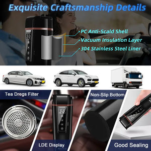 Portable Electric Kettle for Car - 12V/24V, Fast Boiling & Heating Travel Mug with Adjustable Temperatures, Stainless Steel, Dry Burn Protection, Includes Handy Cup Bag, 13.53oz RudysGalaxy