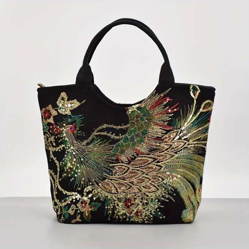 Vintage Sequin Embroidered Tote Bag, Retro Bohemian Satchel Bag, Women's Ethnic Style Handbag & PurseProduct Detail temu