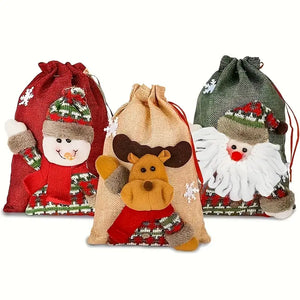 A set of 3 Christmas drawstring bags, 3D Christmas gift bags, Christmas packaging bags, red snack bags7.9x11 inches, Christmas holiday decorations, gift packaging RudysGalaxy