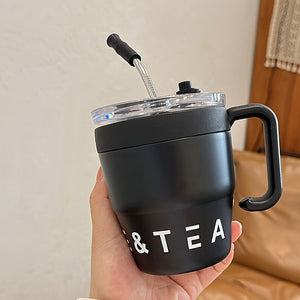 stainless steel coffee mug-portable camping coffee mug with 
handle and straw