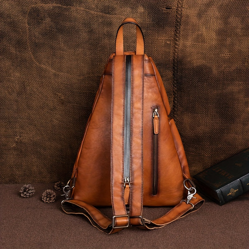 Men's Sling Shoulder Bag-Genuine Leather Mens Shoulder Commuter Backpack