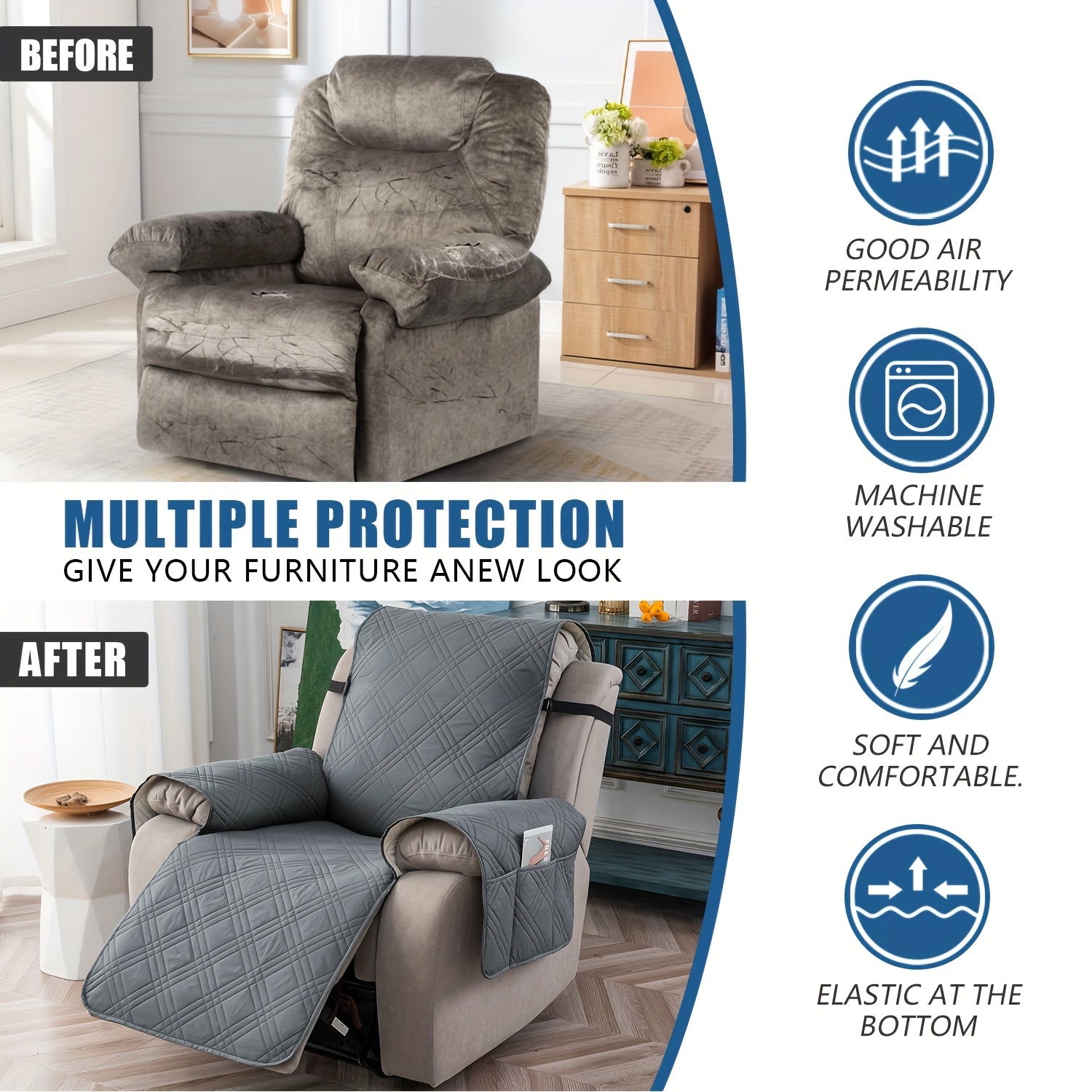 Cover for Recliner Chair-Non Slip Recling Chair Cover with Pocket