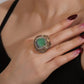 Vintage Rings- 14k Plated Inlaid Crystal Zinc Adjustable Cuff Fashion Ring 