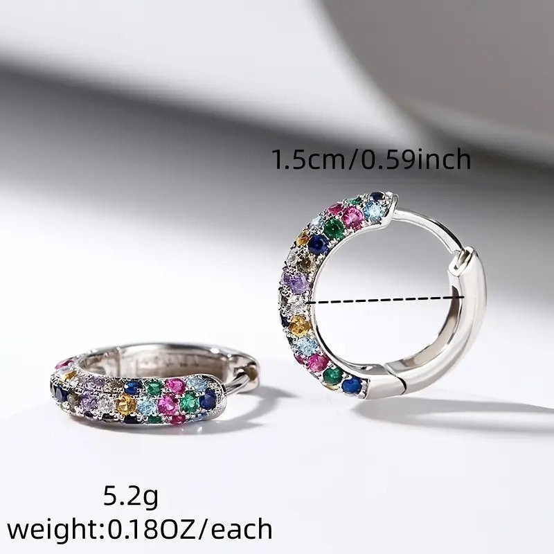 cubic zirconia earrings-14k Multicolor gemstone Trendy zirconia hoop earrings