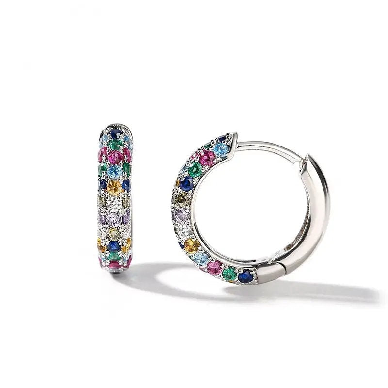 cubic zirconia earrings-14k Multicolor gemstone Trendy zirconia hoop earrings