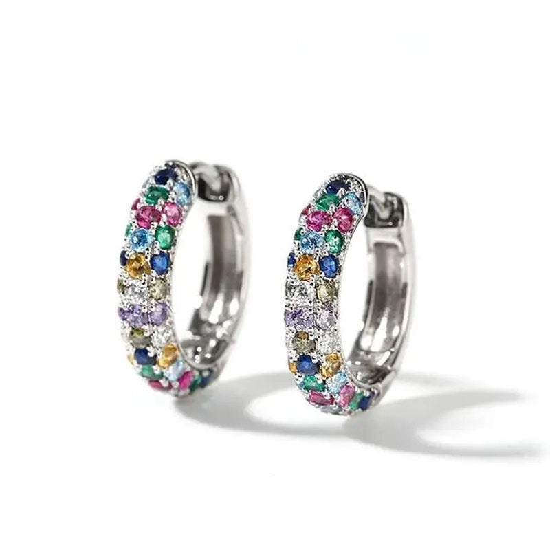 cubic zirconia earrings-14k Multicolor gemstone Trendy zirconia hoop earrings