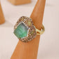 Vintage Rings- 14k Plated Inlaid Crystal Zinc Adjustable Cuff Fashion Ring 