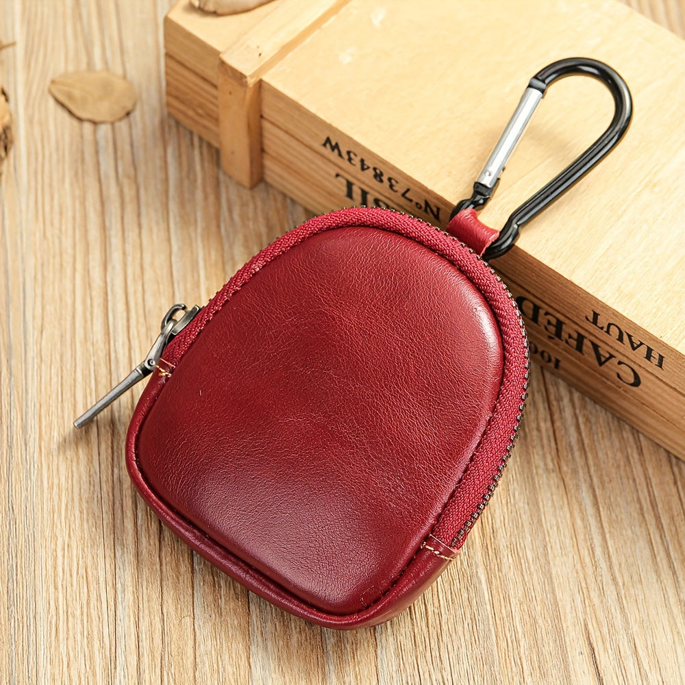 1pc Genuine Leather Coin Purse - Vintage Cowhide Zipper Key & Coin Storage Bag for Men - Perfect Gift Idea RudysGalaxy