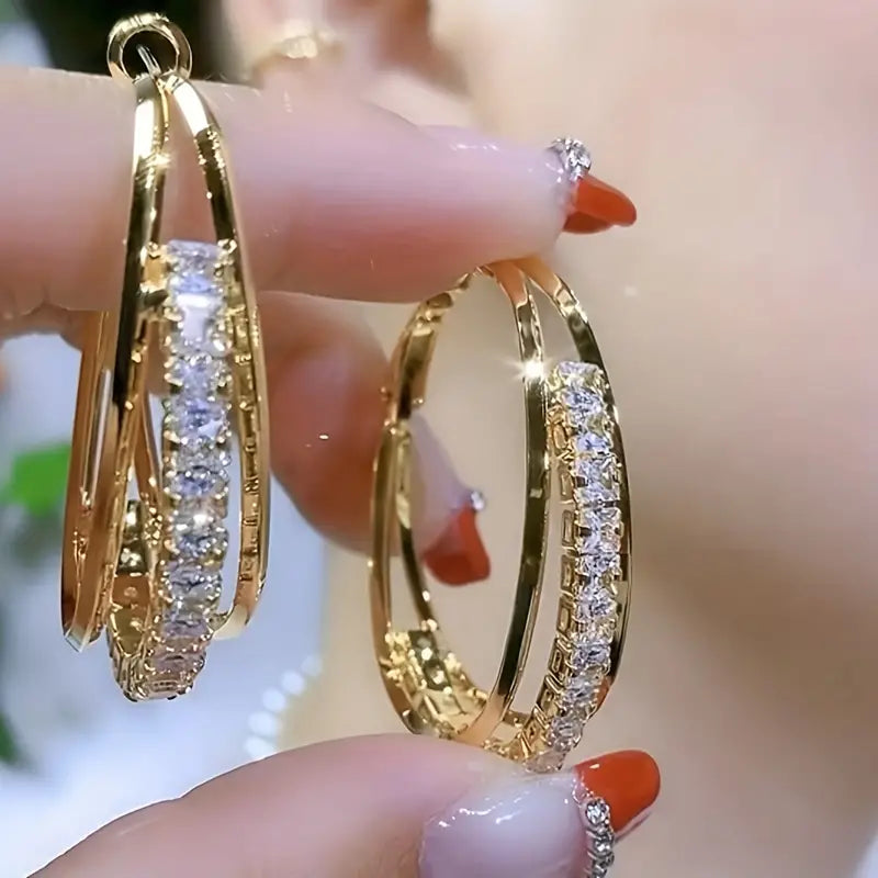 Shiny Rhinestone Decor Hoop Earrings - Retro Elegant Style Zinc Alloy Jewelry for Delicate Female GiftProduct Detail temu