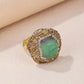 Vintage Rings- 14k Plated Inlaid Crystal Zinc Adjustable Cuff Fashion Ring 