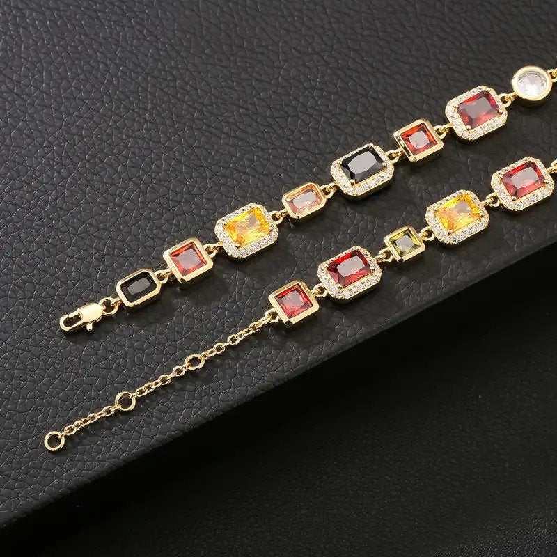 Gemstone Chain 10mm Colorful cubic Zirconia Necklace for Men and Women perfect for gift Rudysgalaxy