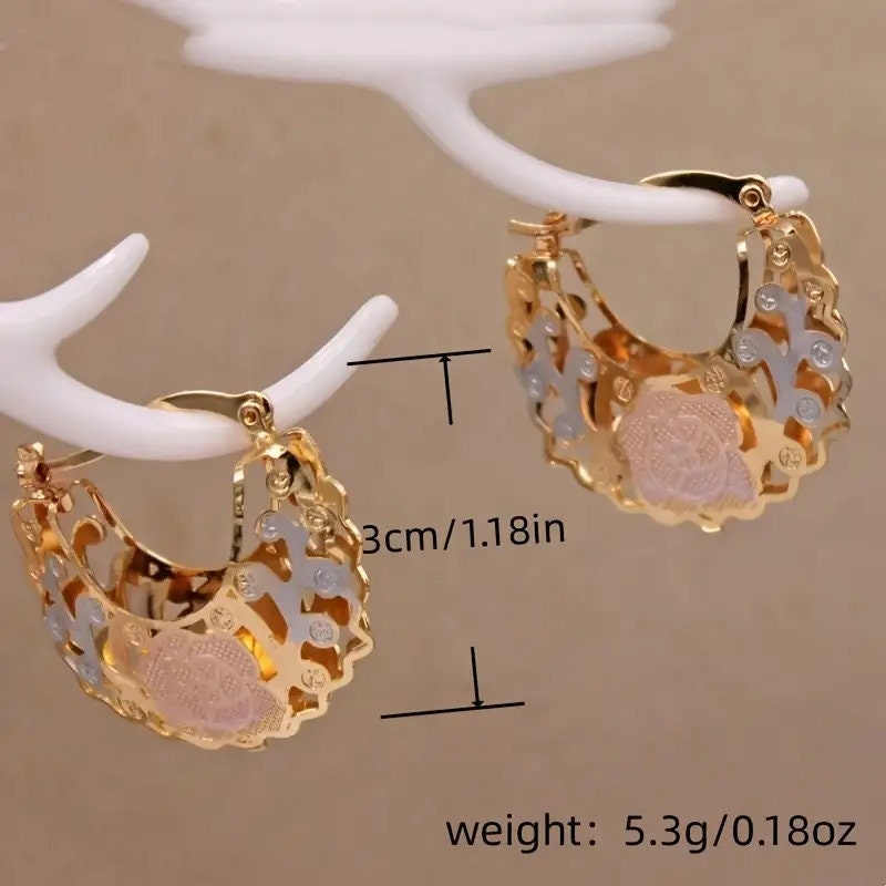 Trendy 14K Plated Hollow Out Hoop Earrings For Women Stylish Jewelry Accessories Wedding Party Birthday Gift RudysGalaxy