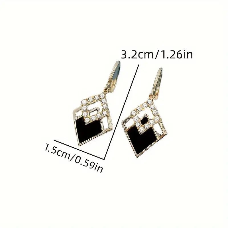 1 Pair Wedding  Black Rhombus With Rhinestone Inlay RudysGalaxy