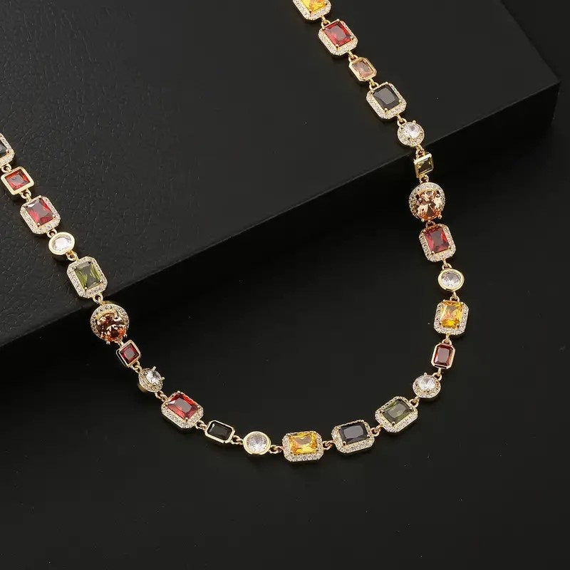 Gemstone Chain 10mm Colorful cubic Zirconia Necklace