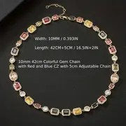 Gemstone Chain 10mm Colorful cubic Zirconia Necklace for Men and Women perfect for gift Rudysgalaxy