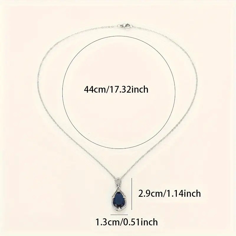 Exquisite Silver Plated Teardrop Cut Sea Blue Faux Sapphire Necklace For Women Bridal Engagement Wedding Necklace Jewelry RudysGalaxy