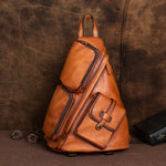 Men's Sling Shoulder Bag-Genuine Leather Mens Shoulder Commuter Backpack