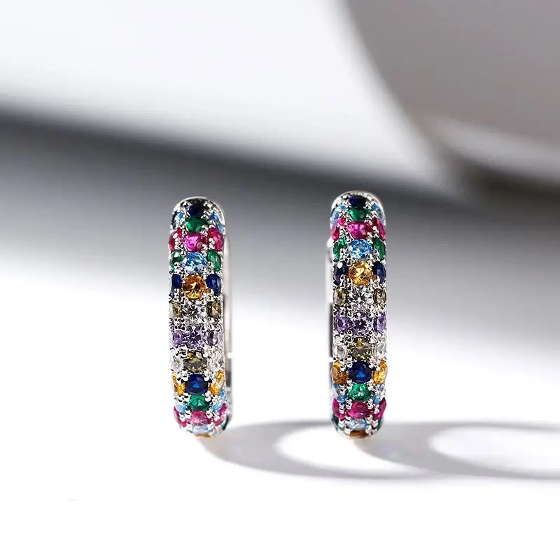 cubic zirconia earrings-14k Multicolor gemstone Trendy zirconia hoop earrings