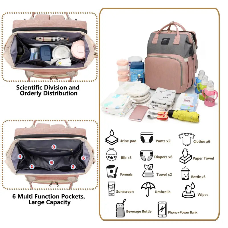 Diaper Backpack with USB Charging Port, Multifunctional Travel Bag