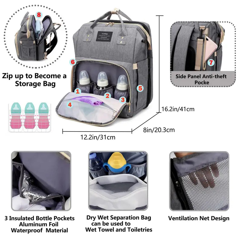 Diaper Backpack with USB Charging Port, Multifunctional Travel Bag