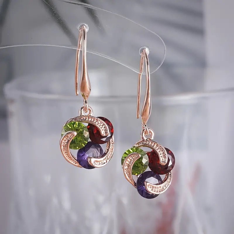 18K Gold Earrings-Rose Gold Earrings Zrcon Dangle Birthstone Earring