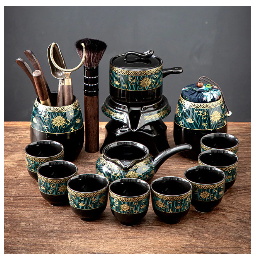 Chinese Tea Complete Set Ceremony Semi Automatic Stone Mill Ceramic Tea Pot Cups ebay