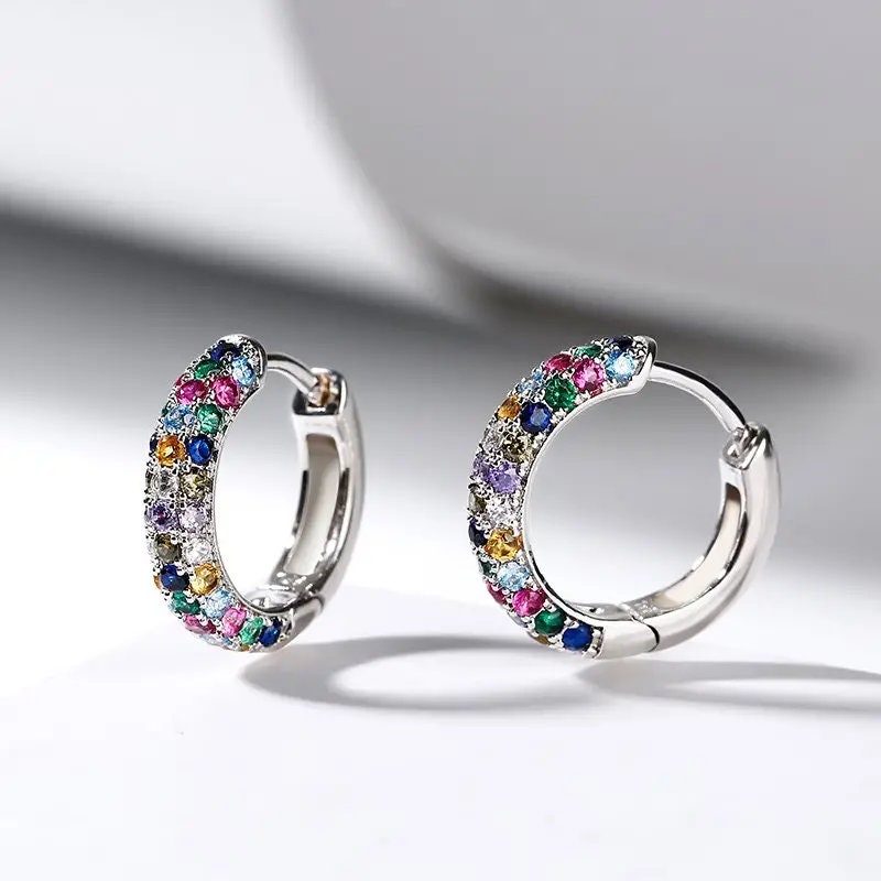 cubic zirconia earrings-14k Multicolor gemstone Trendy zirconia hoop earrings